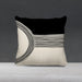 Black and cream cushion cover with fine curved lines across a cream lower panel.
