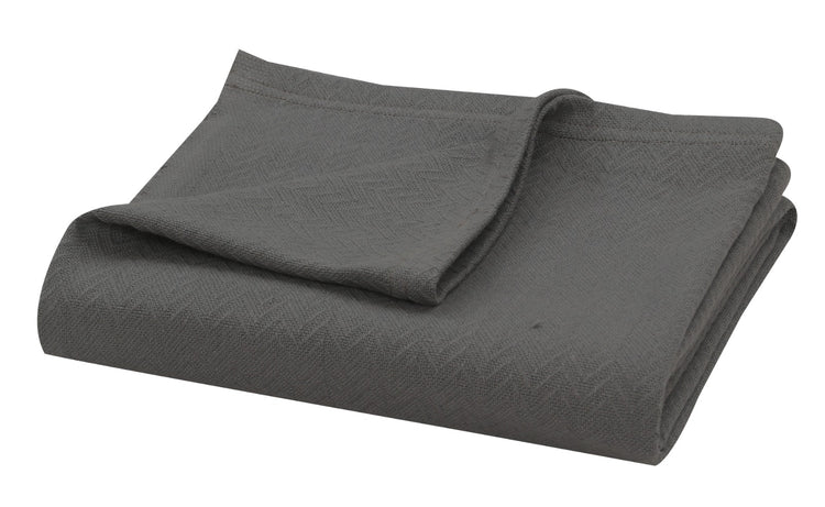 Folded charcoal grey throw on a white background.