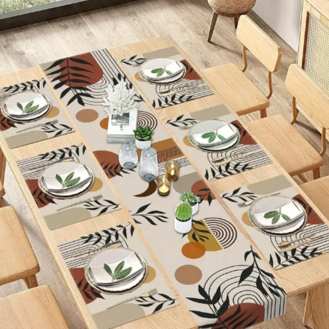 Boho Leaf Brown Sun Table Runner With Mats