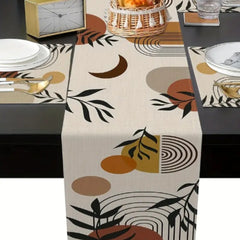 Boho Leaf Brown Sun Table Runner With Mats