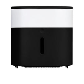 Black and white wall-mounted tissue dispenser on a white background.