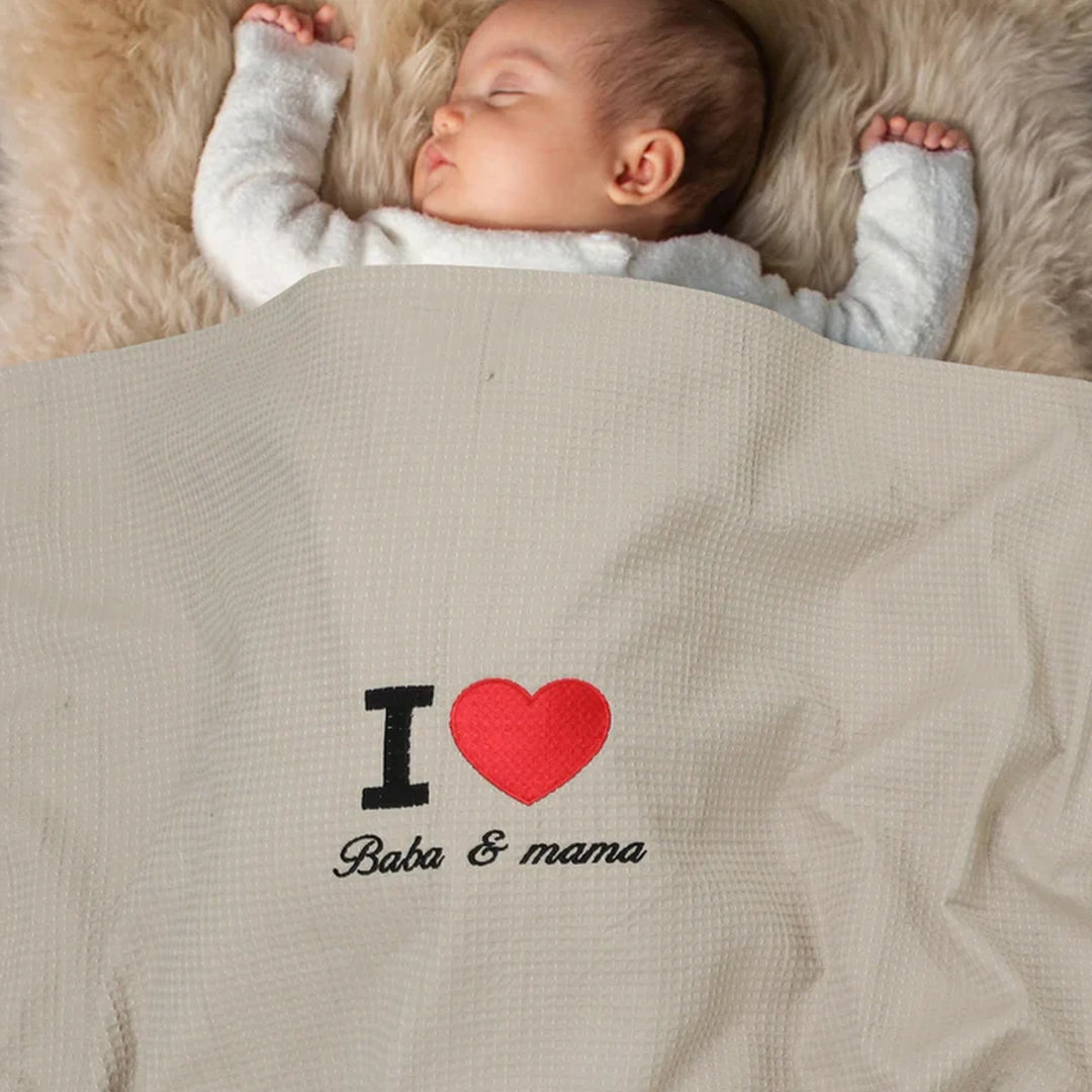I♡Mama Baba Baby Waffle Blanket