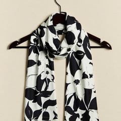 Black flower-patterned silk Scarf