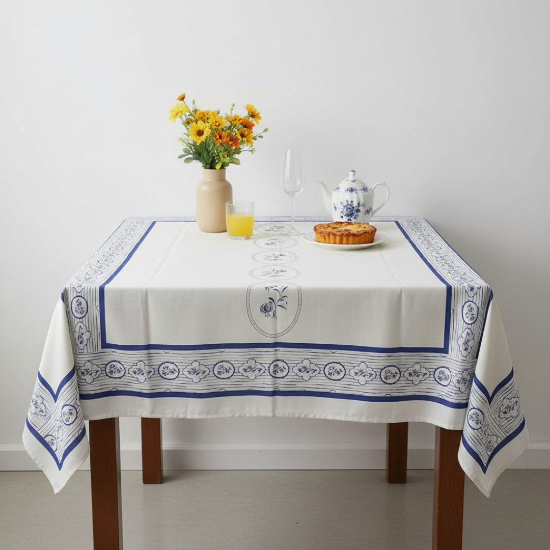 Blue White Oval Medallion Table Cover