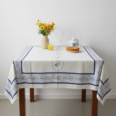 Blue White Oval Medallion Table Cover