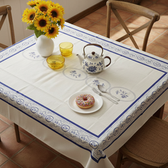 Blue White Oval Medallion Table Cover