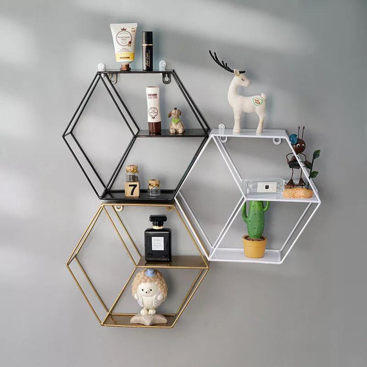Wall-Mounted "Hexagonal" Floating Metal Storage Shelve Frame Decor - waseeh.com