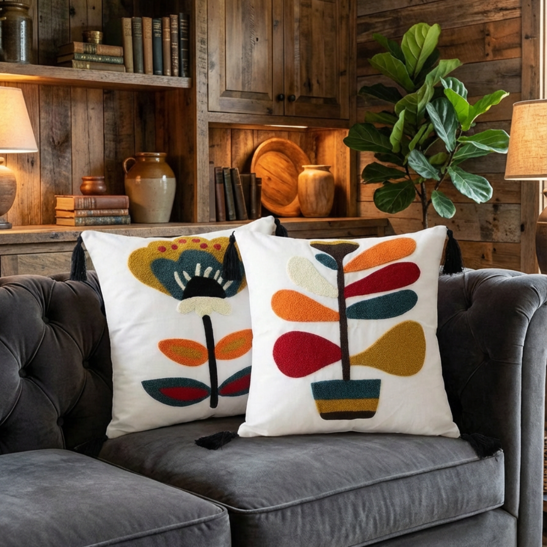 Rustic Bloom Hand Sequin Cushion Cover pack of 2