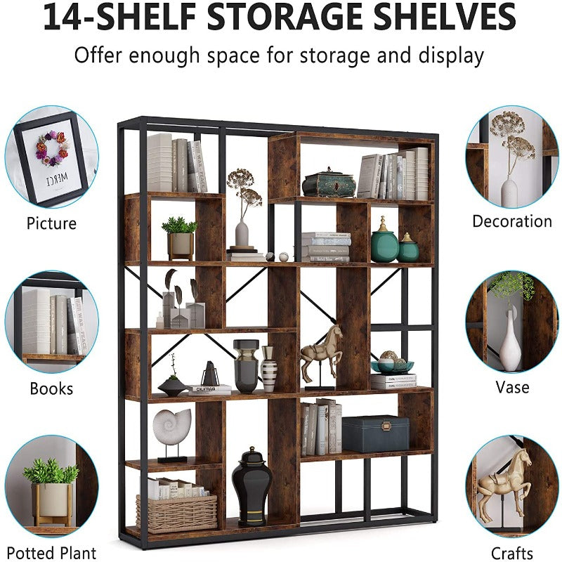 Staggered Living Room Bookcase Organizer Storage Rack Decor - waseeh.com