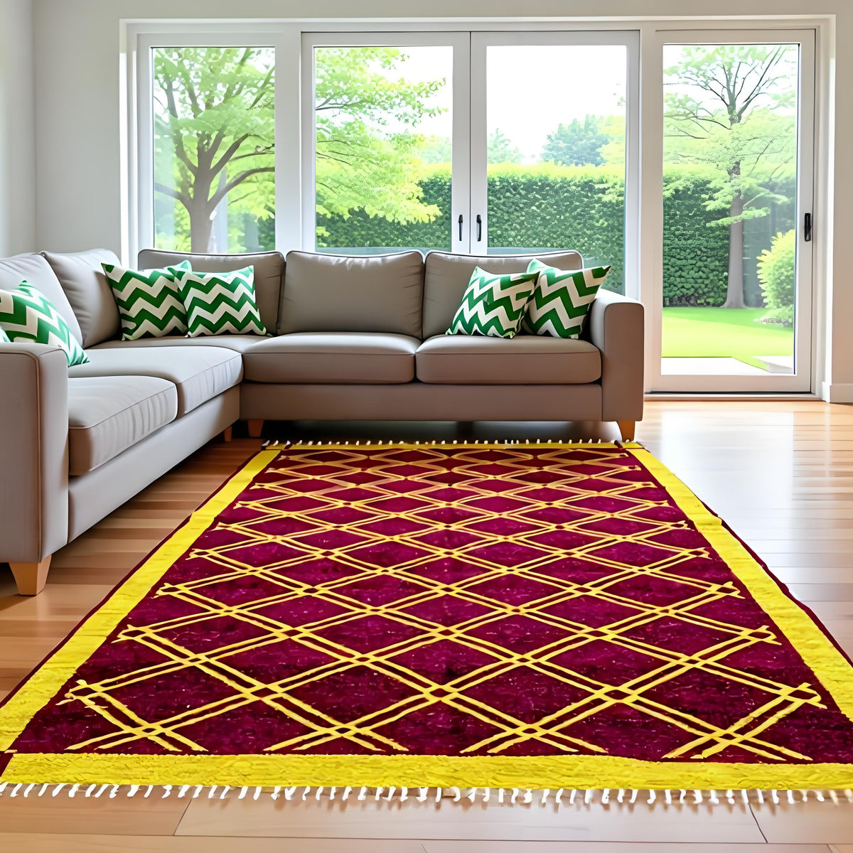 Rhombus Style Rug - Yellow & Plum (4 ft' x 6 ft')