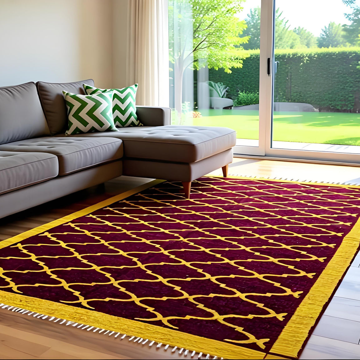 Moroccan Style Rug - Yellow & Plum (4 ft' x 6 ft')