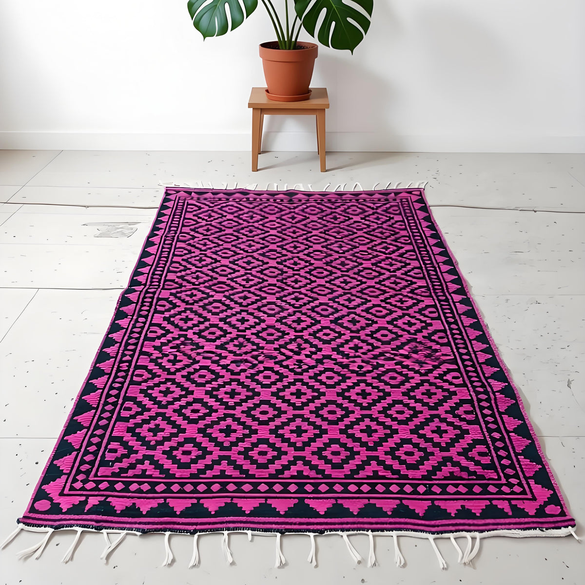 Diamond Style - Black & Shocking Pink (4ft x 6Ft)