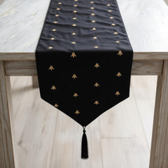 Royal Black Embroidered Velvet Table Runner: