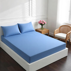 Light Blue Cotton Fitted Sheet Double Bed