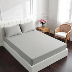 Light  Grey Cotton Fitted Sheet Double Bed