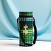 Green checked cylindrical thermos carrying bag with a shoulder strap.