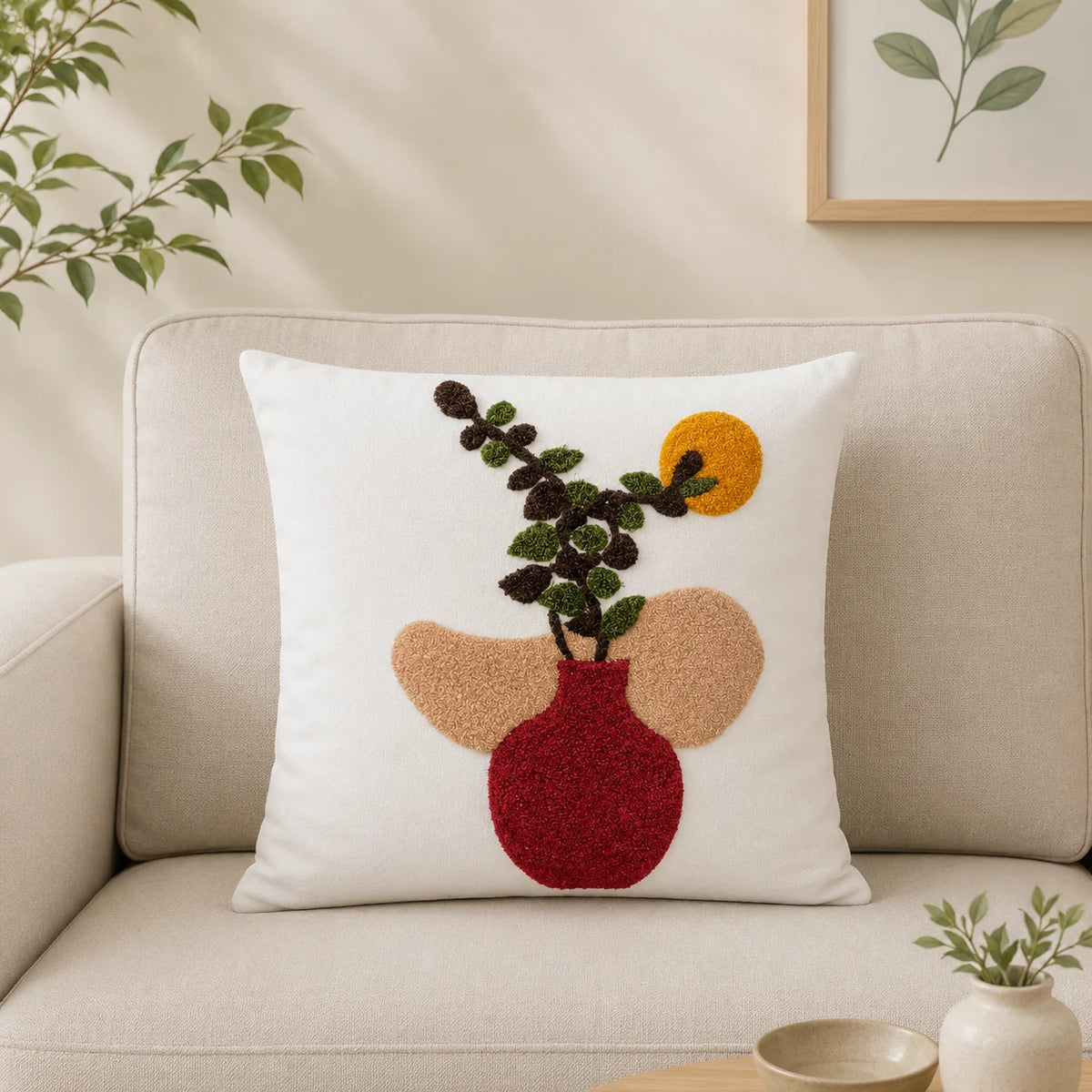Verdant Vase Cushion Cover With Filling
