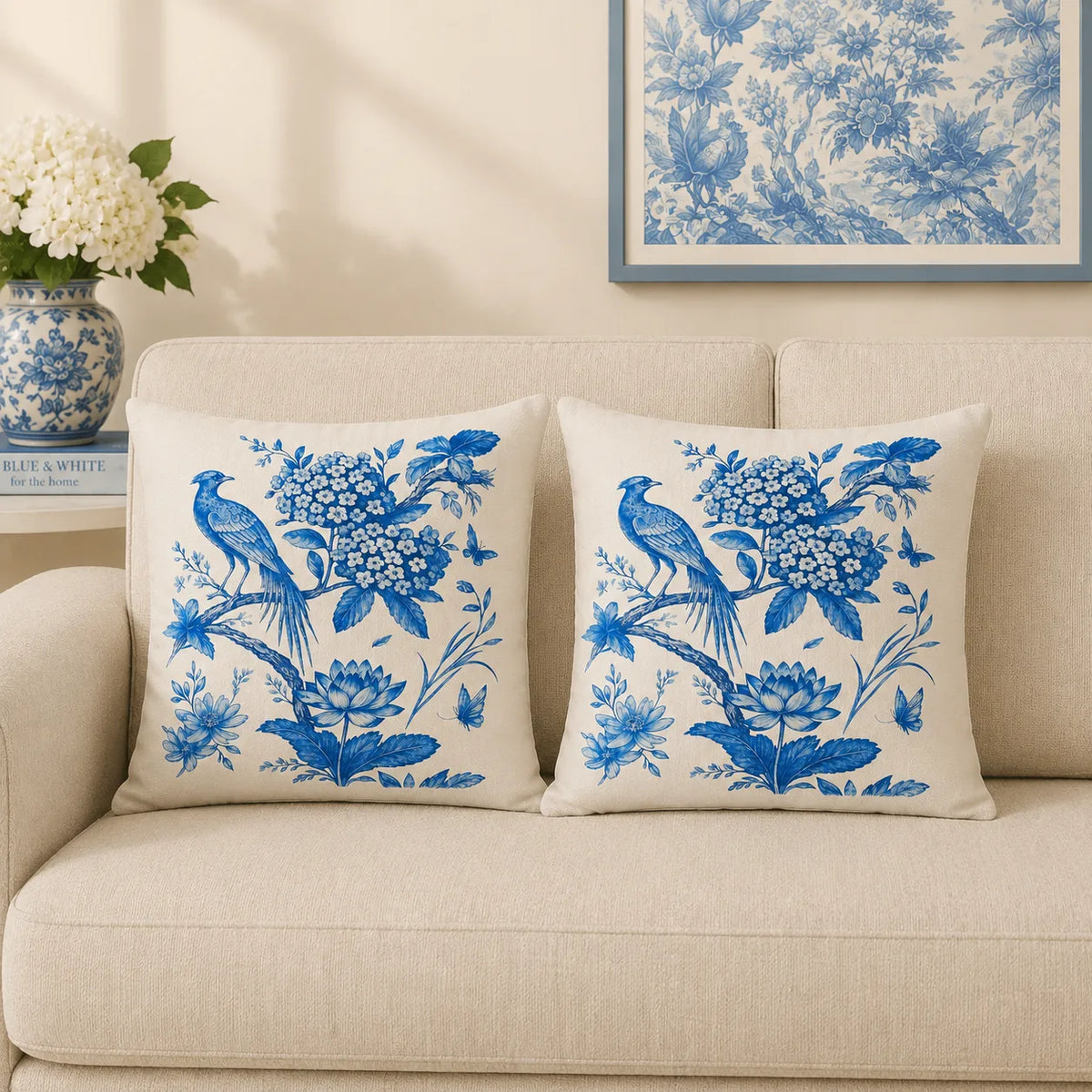 Blue Serenity Bird Cushions Cover Pack of 2