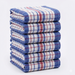 Stack of blue, red and white checked kitchen towels.