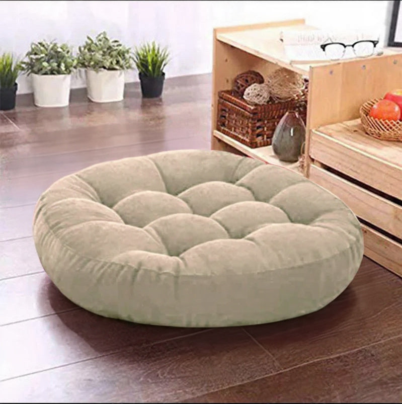 Light Brown Solid Velvet Floor Filled Cushion
