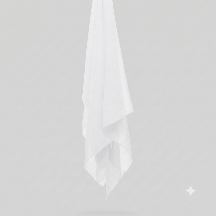 White chiffon stole hanging vertically to show its light fabric and hem.