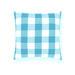 Turquoise and white gingham checked filled cushion.