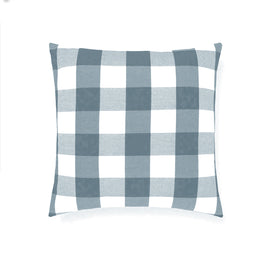 Grey and white gingham checked filled cushion.