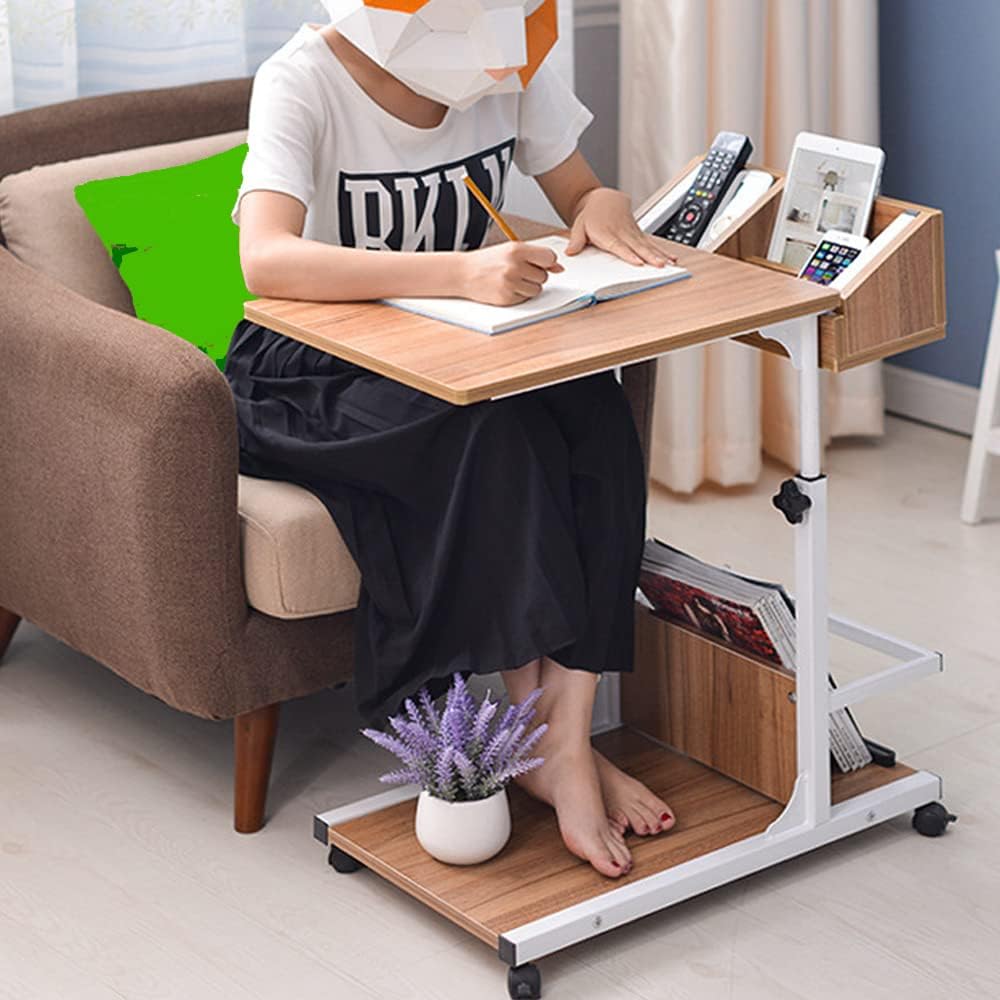 Movable Bed Side Computer Table With Wheels Storage Adjustable Table ...