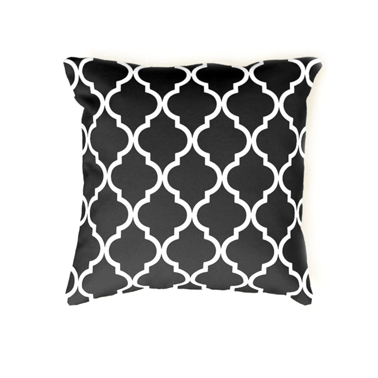 Black cushion cover with white trellis lines.