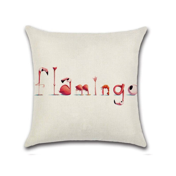 Cream cushion cover with pink Flamingo lettering.
