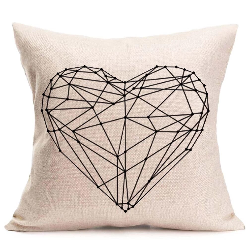 Cream cushion cover with a black geometric line heart.