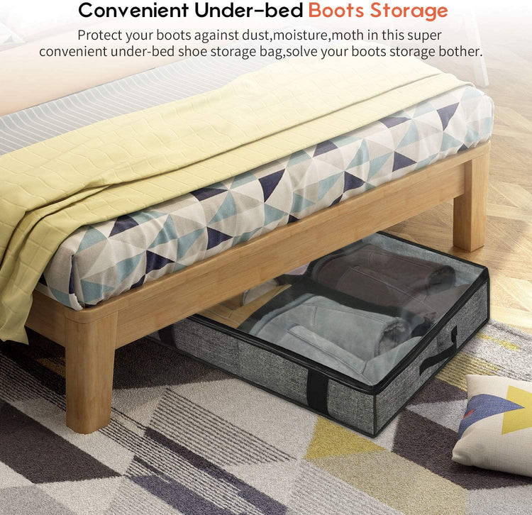 Zippered storage organizer sliding beneath a bed.