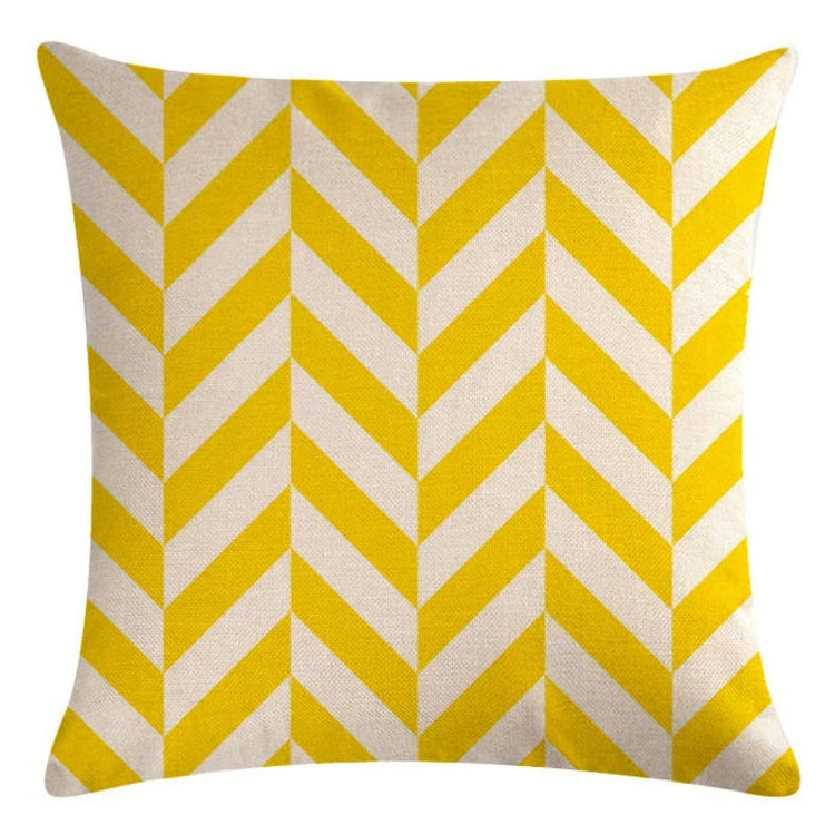 Yellow and white cushion cover with broad chevron stripes.