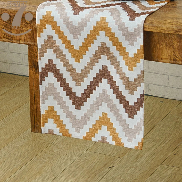 Brown, beige and white chevron table runner.